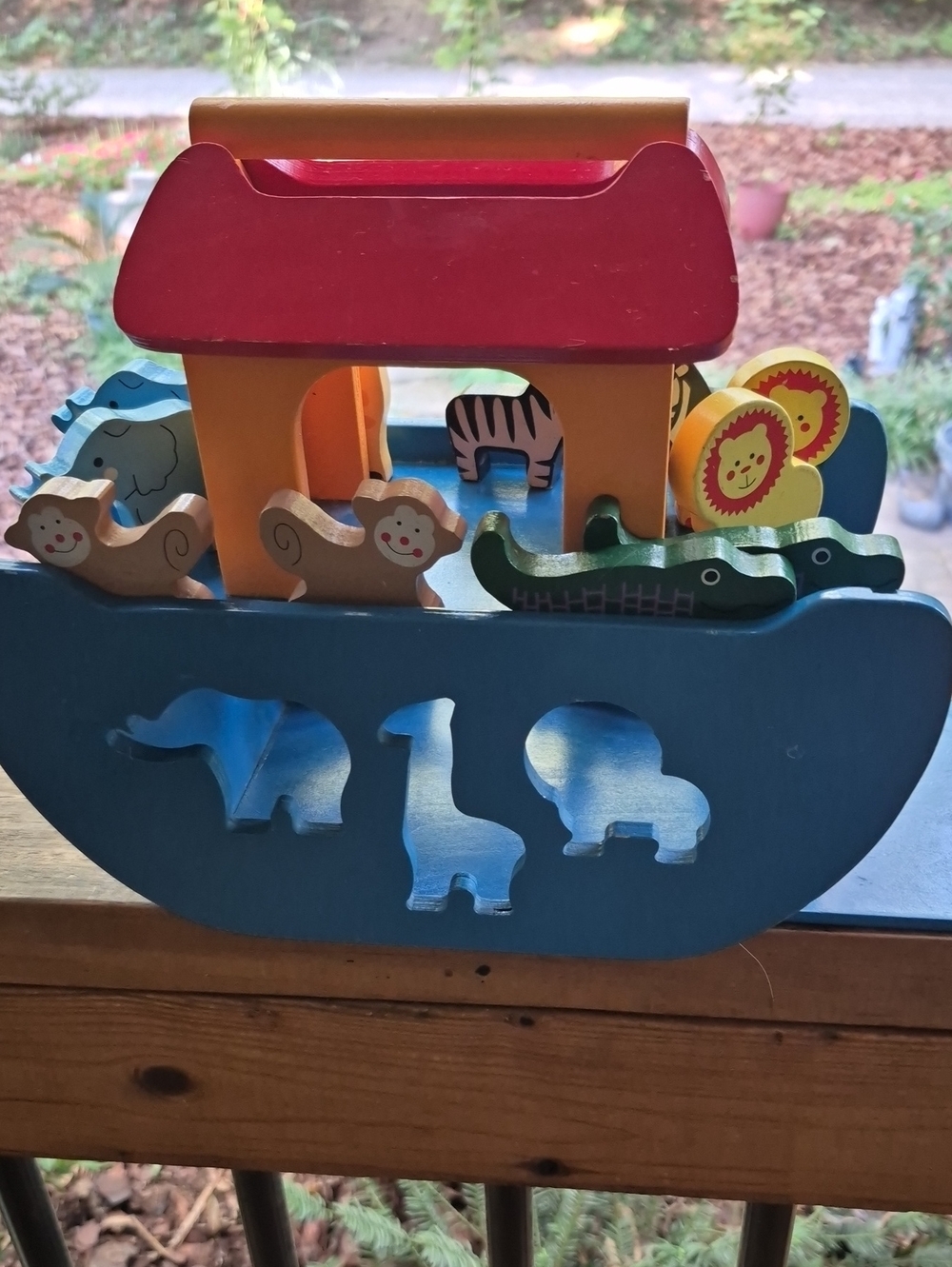 Wooden Animal Ark Toy - Blue and Red Pretend Play Set Vintage toys R Us Set